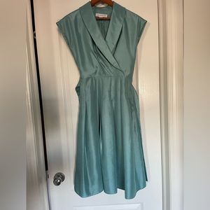 Laura Petite - Teal Slub Satin MIDI Wrap Dress - small oil stain on top